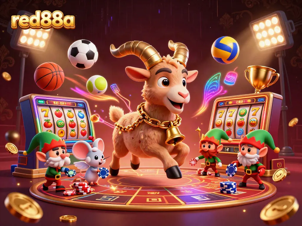 Experience thrilling games at red88a with a lively casino scene filled with engaging characters and festive decorations.
