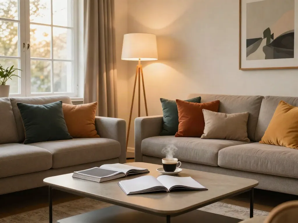 Cozy living room styled with Ellie Nova aesthetic elements.