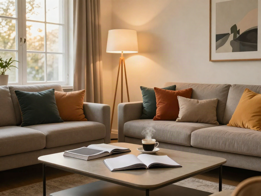 Cozy living room styled with Ellie Nova aesthetic elements.
