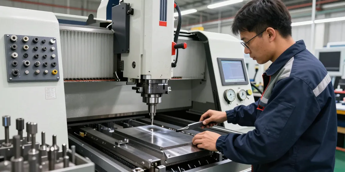 CNC machining parts being manufactured in a professional workshop with a skilled technician operating machinery.