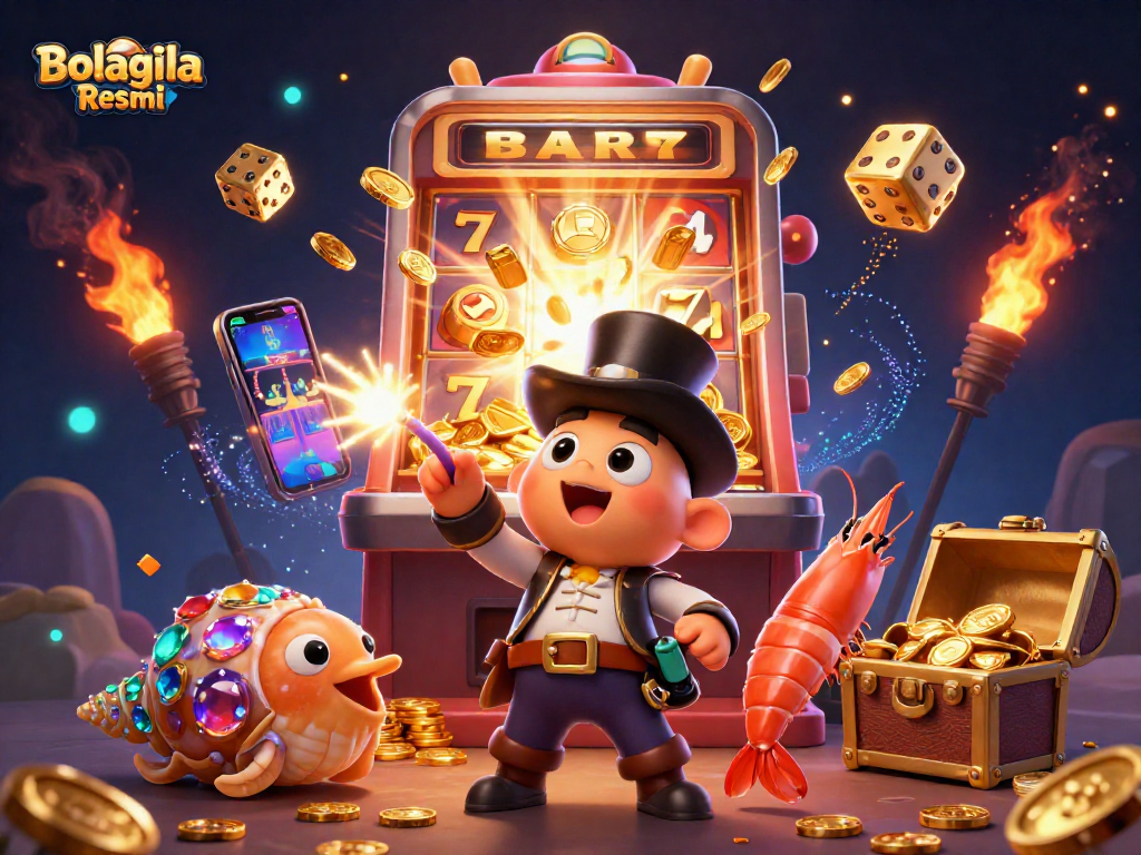 Bolagila Resmi shines through this vibrant scene of a deep-sea anglerfish, shrimp, and sea snail, celebrating a slot machine jackpot!