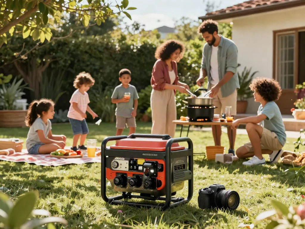 Usando plantas eléctricas en Venezuela en un picnic familiar al aire libre.
