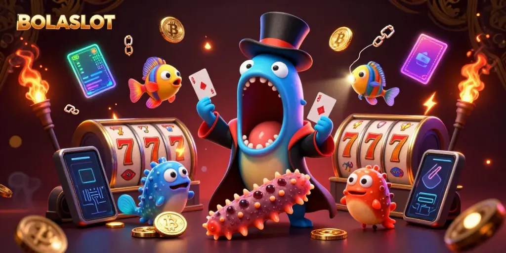 Experience thrilling slot action with BOLASLOT featuring magical sea creatures and sparkling cryptocurrency.