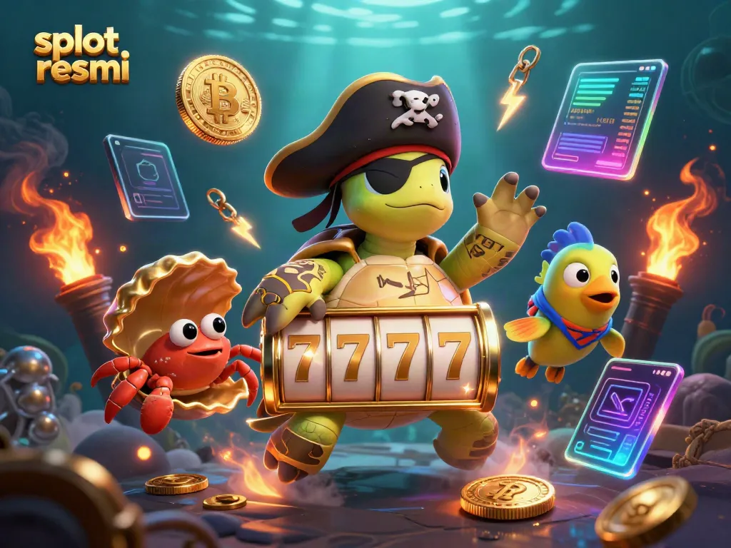 Engage with slot resmi's adventures featuring a pirate turtle with treasures and crypto elements.