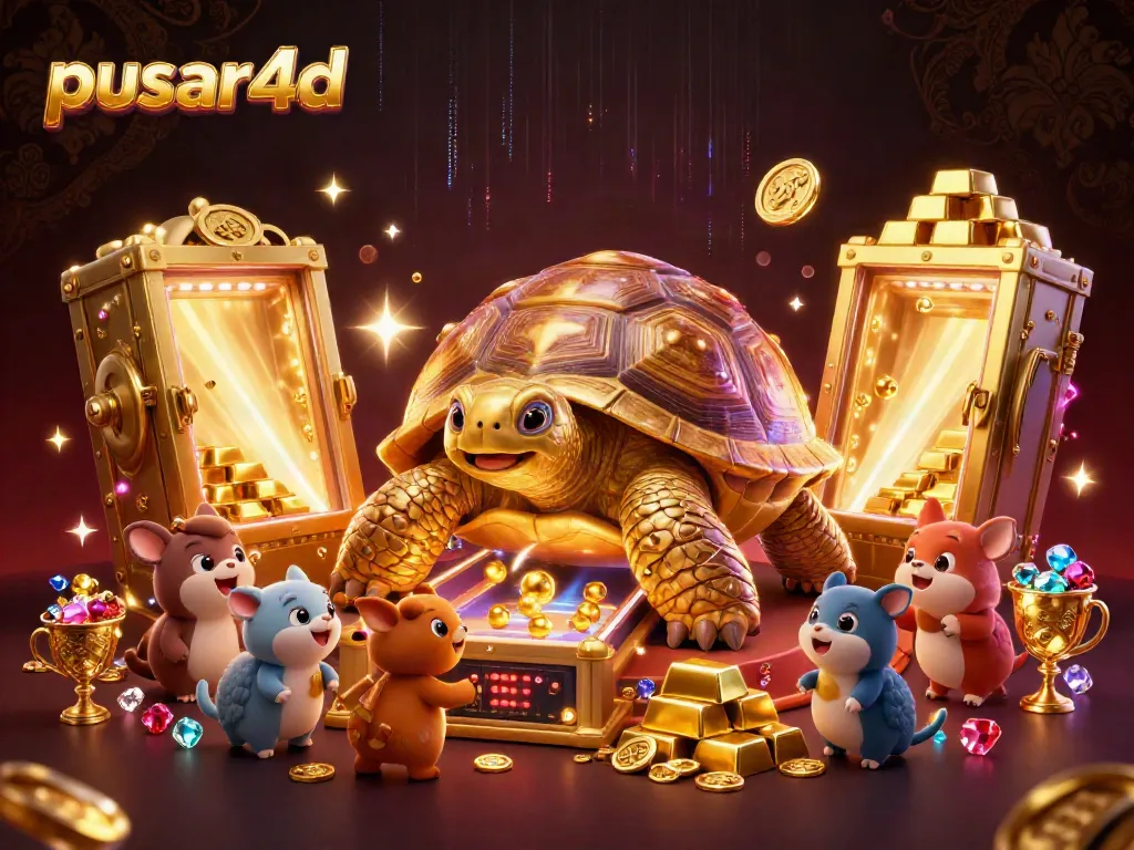 Experience joy with pusar4d as small animals eagerly approach to play on the unique tortoise pinball slot machine.