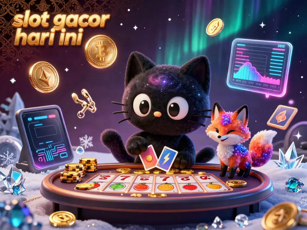 Engage with slot gacor hari ini at a cosmic casino where a black hole cat attracts golden chips and cards.