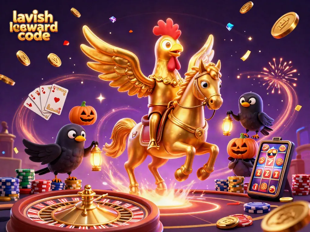 Spin to win with lavish luck reward code, showcasing a vibrant casino scene filled with gold and excitement!