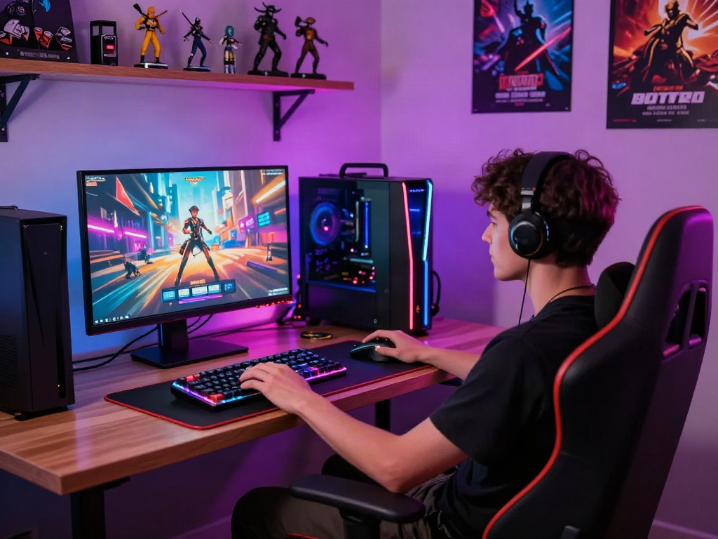 Engaging porngames experience in vibrant gaming studio with accessories and dynamic atmosphere