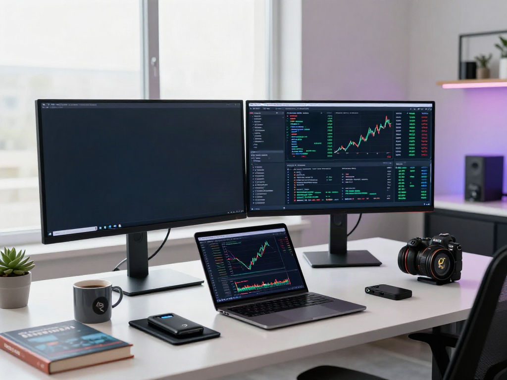 Real-time stock market API integration in a high-tech crypto trading workspace.
