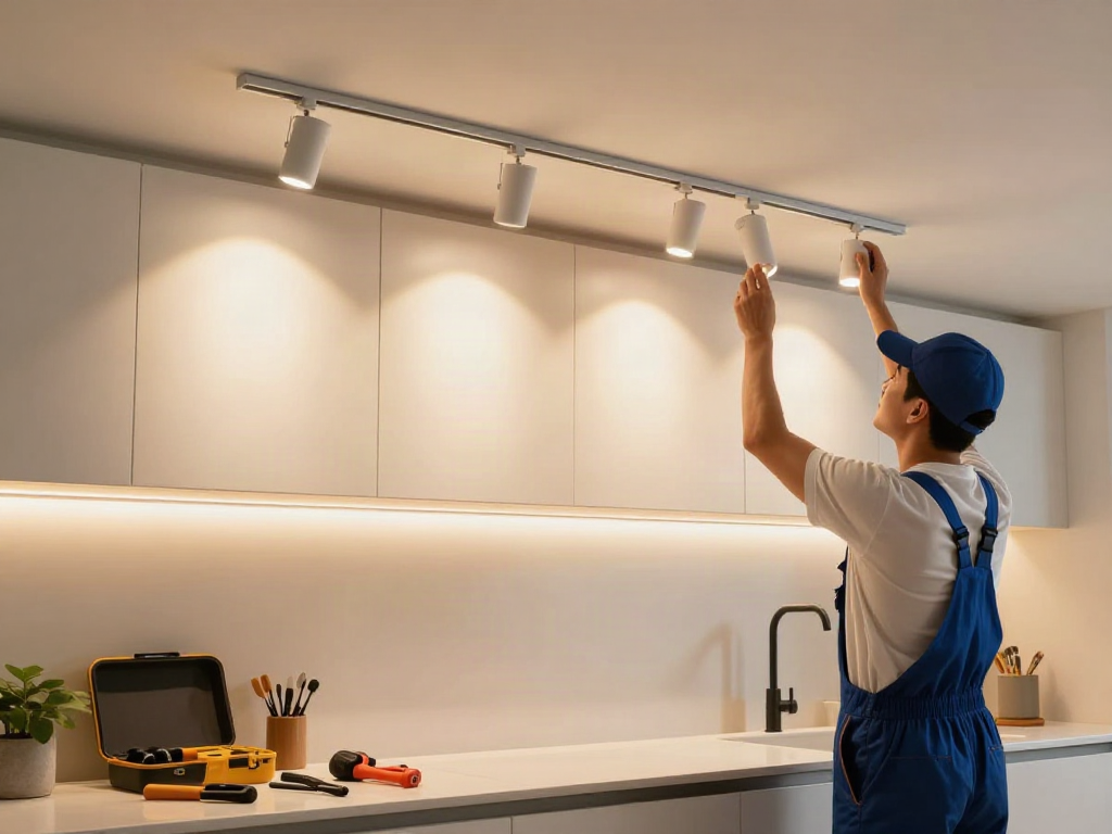 Instalare sina magnetică aplicată de către un profesionist în bucătărie modernă