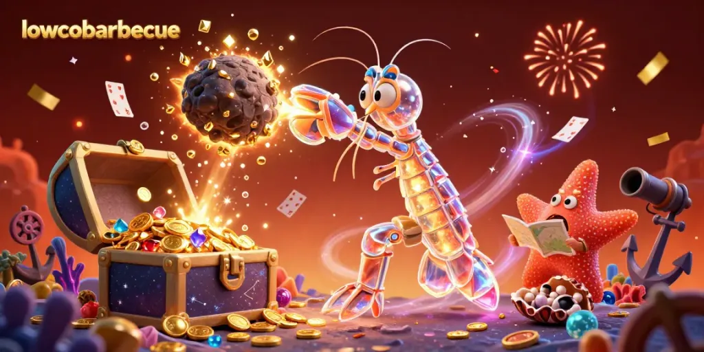 Experience the thrilling lowcobarbecue action with a mantis shrimp revealing hidden gems.