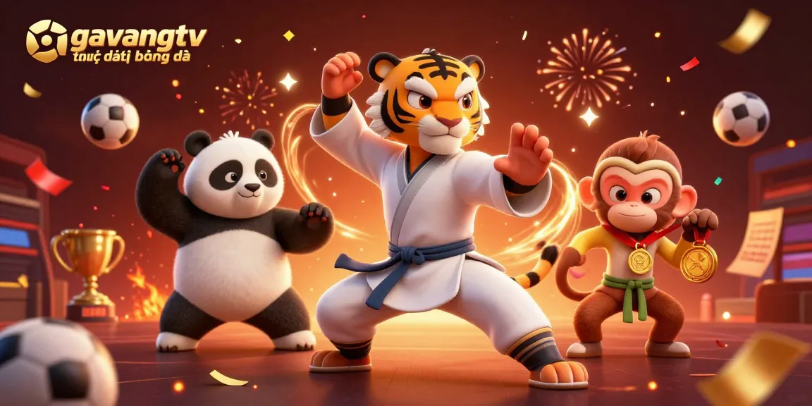 Engage with the excitement of gavangtv trực tiếp bóng đá, featuring dynamic sports-themed characters and elements.