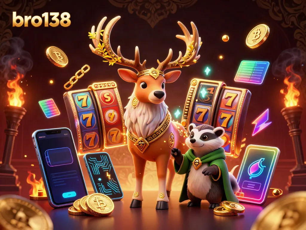 Spin and win with bro138 at this vibrant casino scene featuring dynamic gaming elements.